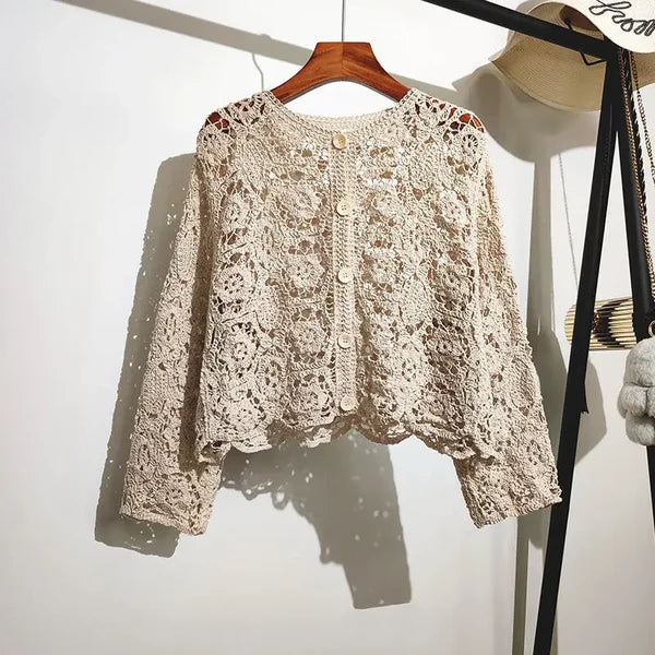 Cardigan in pizzo di cotone leggero