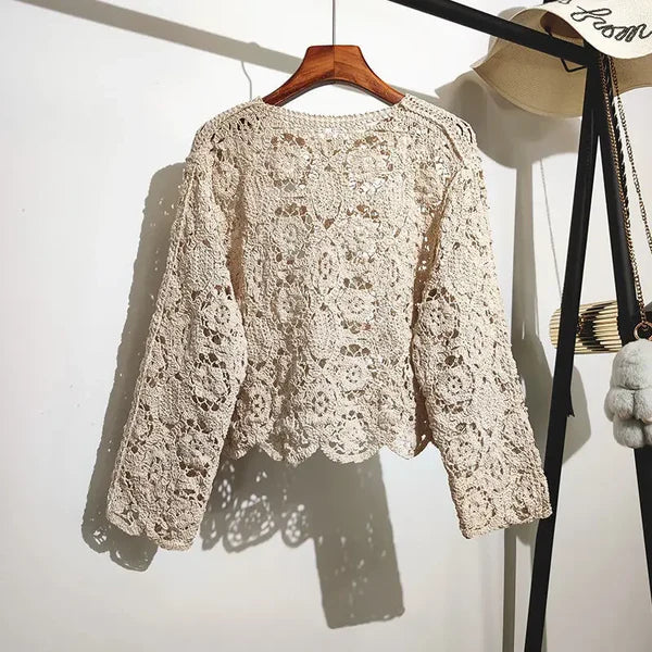 Cardigan in pizzo di cotone leggero